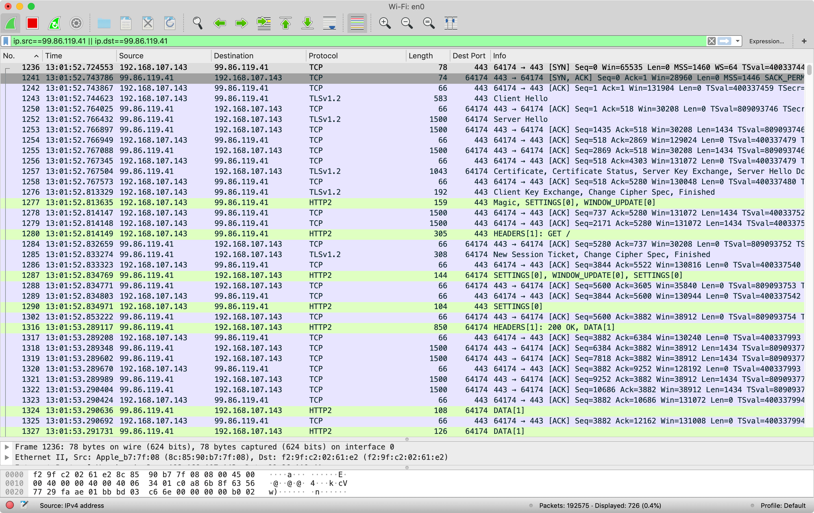 Viewing download of Amazon Homepage in Wireshark