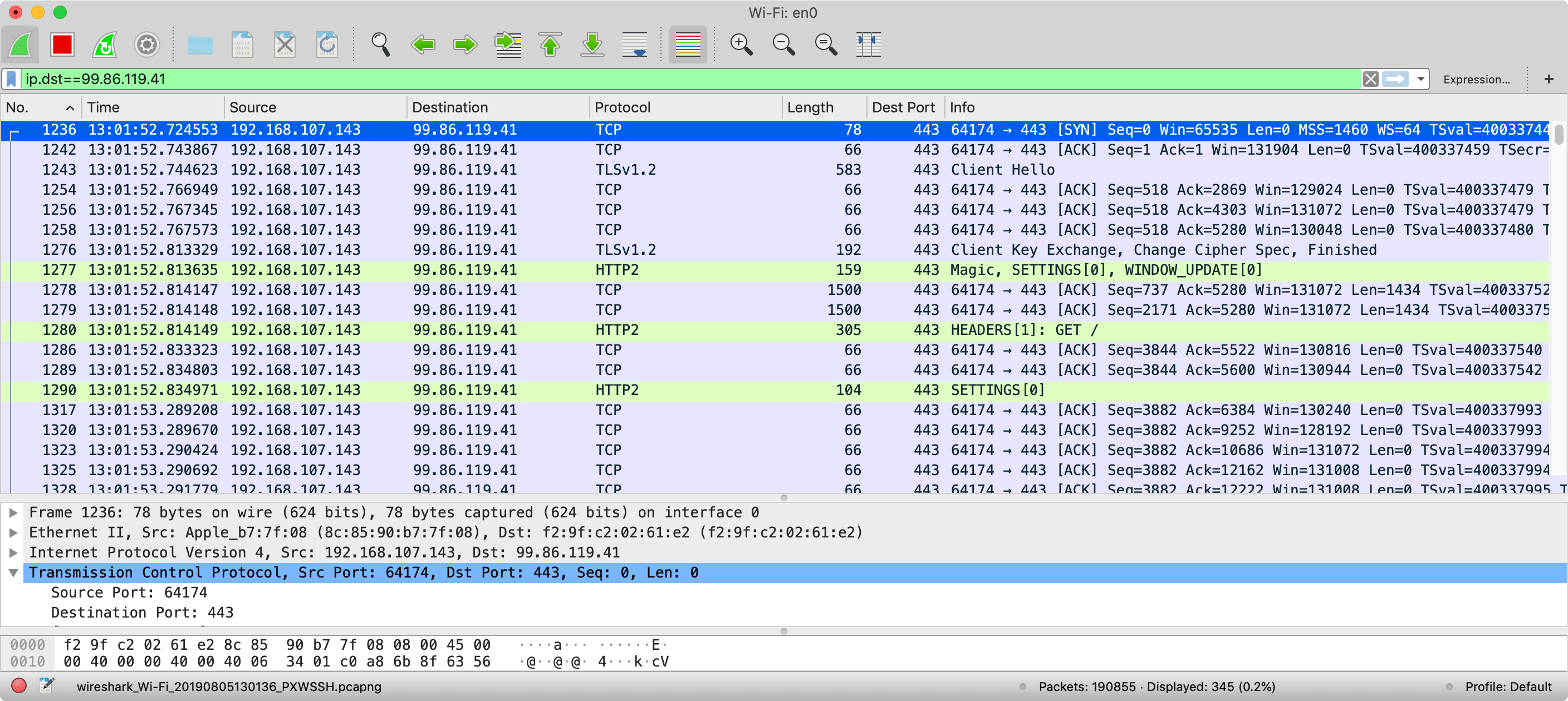 Viewing download of Amazon Homepage in Wireshark from client perspective