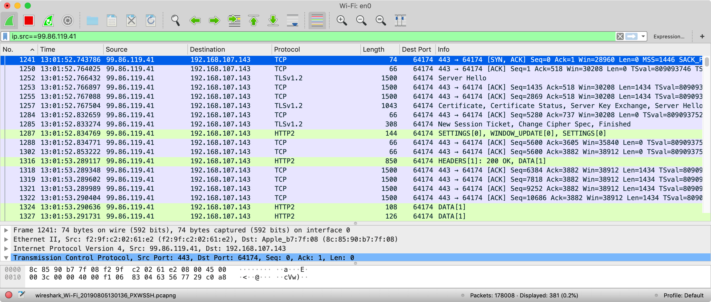 Viewing download of Amazon Homepage in Wireshark from server perspective
