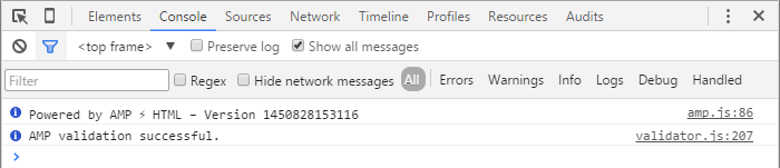 Successful AMP Validation message