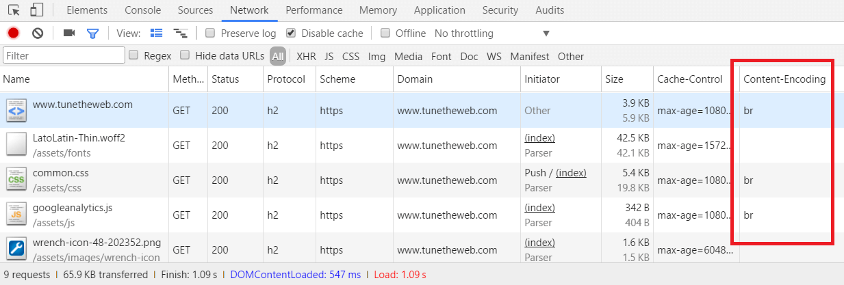 Brotli Compression as shown in Chrome Developer Tools