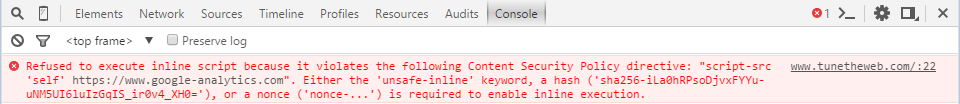 Using Google Chrome's console to find a CSP hash